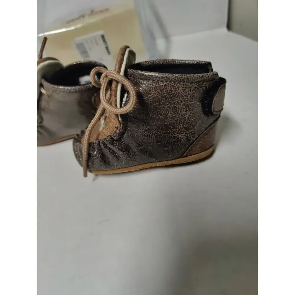 Baby Moccasins by Old West Brown Leather Shoes Toddler Size 1 Very Soft Sole.
